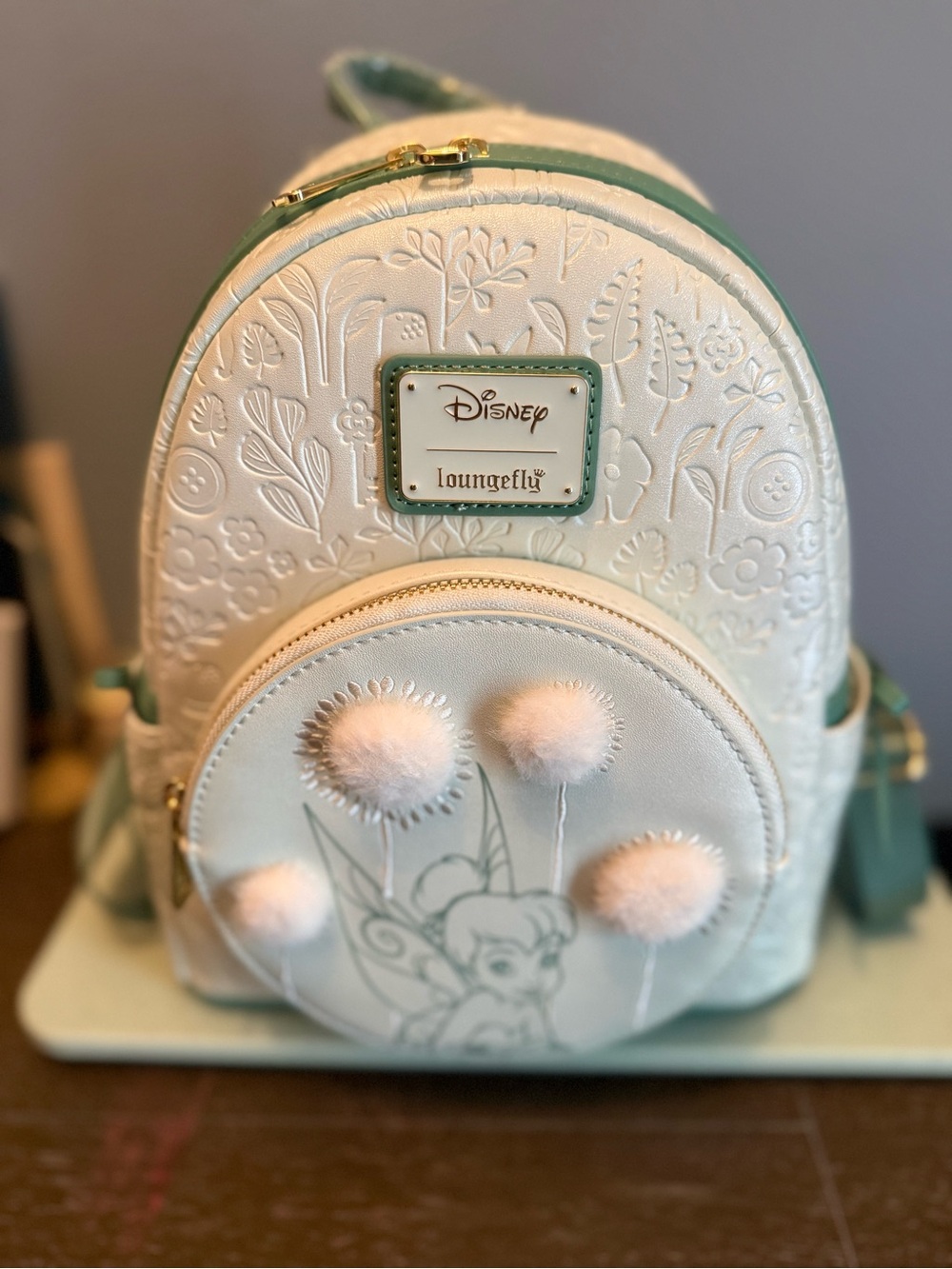 Loungefly Kids White & Mint Tinker Bell Pom Pom Mini Backpack